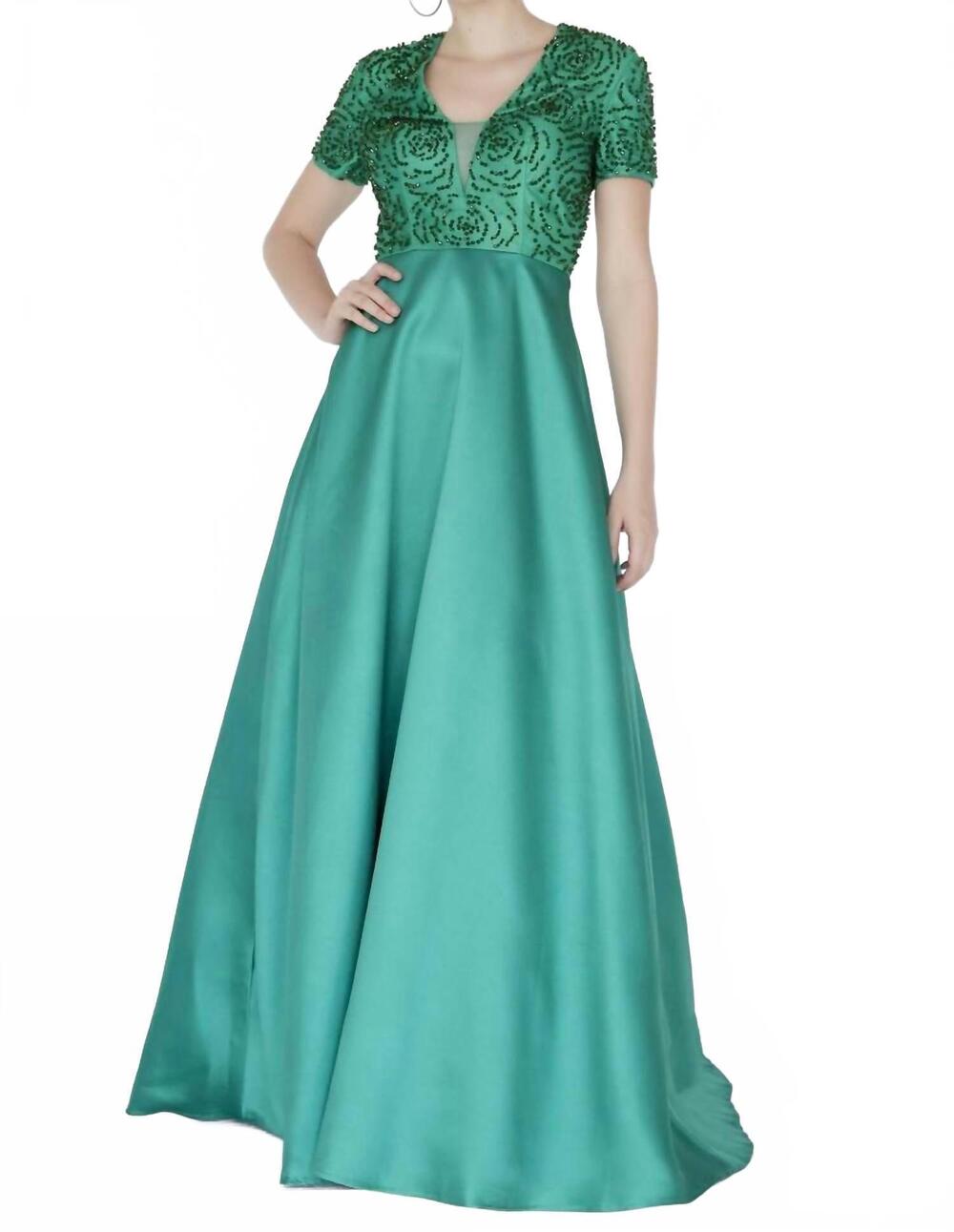 NEW JOSH & JAZZ embellished mikado prom dress in emerald